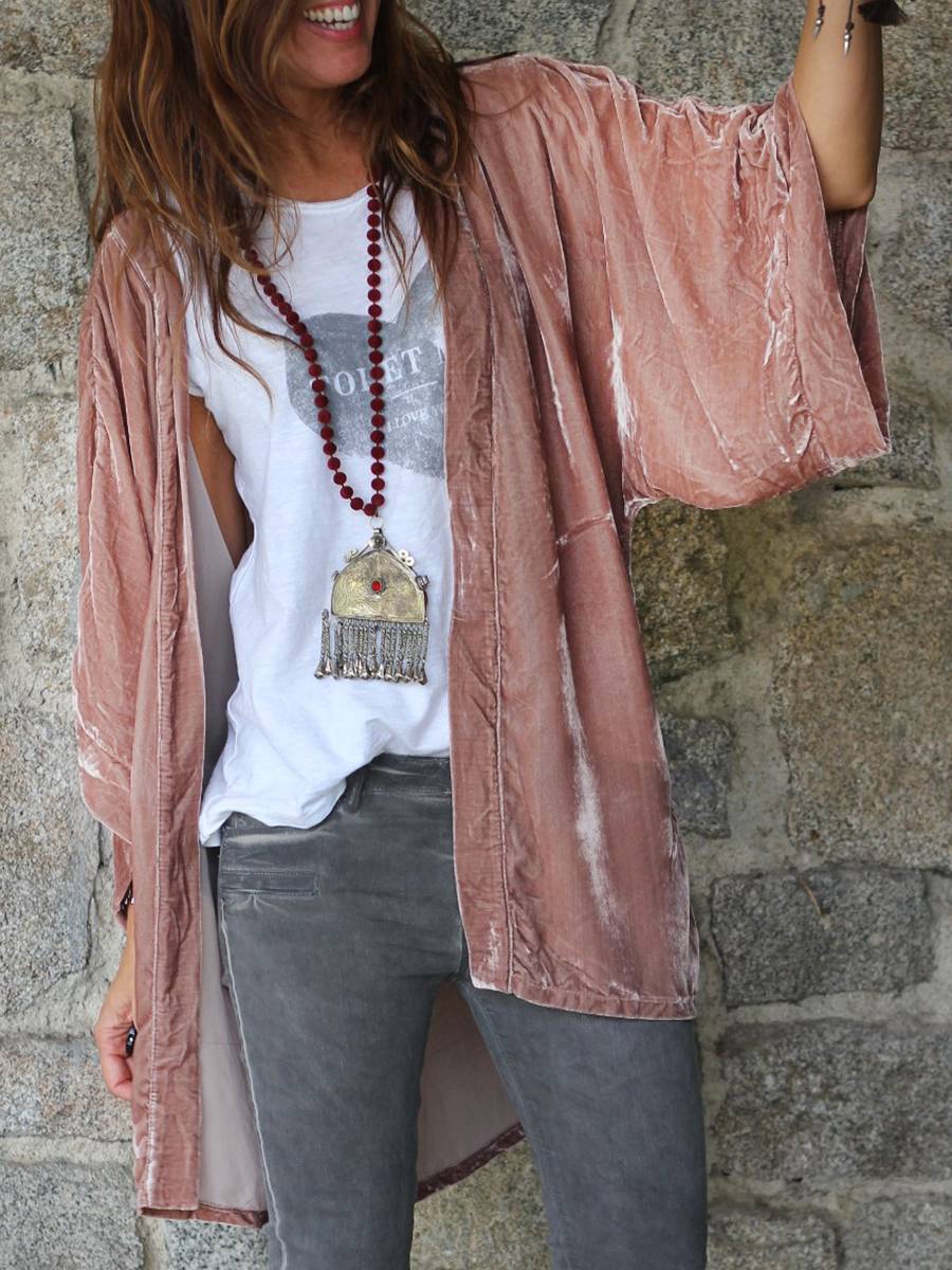 Women's retro velvet long sleeve pocket coat Clearance